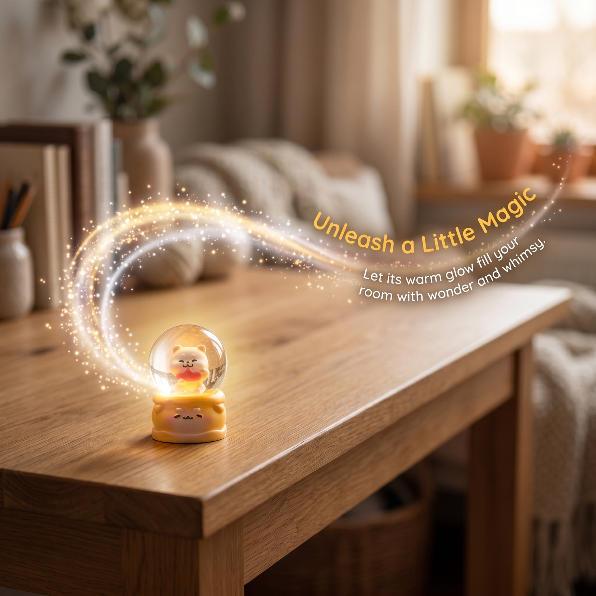 Unique Bargains Cartoon Light Up Crystal Ball Resin Snow Globe LED Sphere Orange Style D