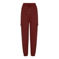 thumbnail image 4 of ClodeEU Womens Cargo Sweatpants, Drawstring Elastic Waisted with Pockets,Fall Fashion Sweatpants Wine,Womens Plus XL, 4 of 6