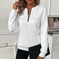 thumbnail image 6 of Stamzod Womens Quarter Zip Pullover Sweatshirts Dressy Casual Textured Tops Spring Fall Crewneck Sweatshirt White E S, 6 of 8