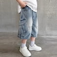 thumbnail image 6 of Maqroz Boys Cargo Denim Shorts Knee Length with Multiple Pockets Elastic Waist Casual Summer Bottoms Faded Wash Loose Fit 5-16 Years, 6 of 6