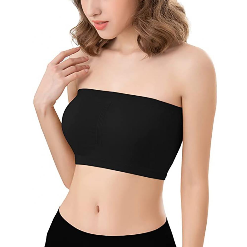 Womens Plus Size Stretch Strapless Bra 2023 New Soft Full Coverage Built up  Bandeau Bras with Removable Pads