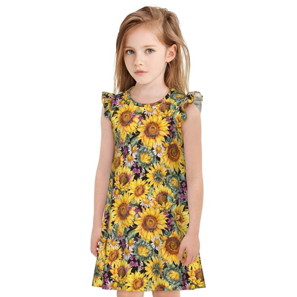 Balery Sunflowers Vintage Camisón de princesa para niñas, pijama de algodón con mangas abullonadas, suave y bonito.-Large