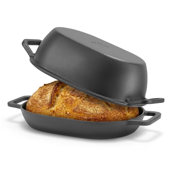 Northriver Casting 5 qt Pre-Seasoned Cast Iron Combo Cooker Oval Dutch Oven with Loop Handles, 12"x8" Oval