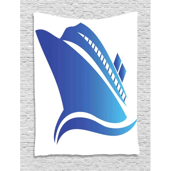 Cruise Ship Tapestry, Abstract Blue Cruise Ship Recreational Sea Travel Vacation Themed Print, Wall Hanging for Bedroom Living Room Dorm Decor, 60W X 80L Inches, Blue White, by Ambesonne
