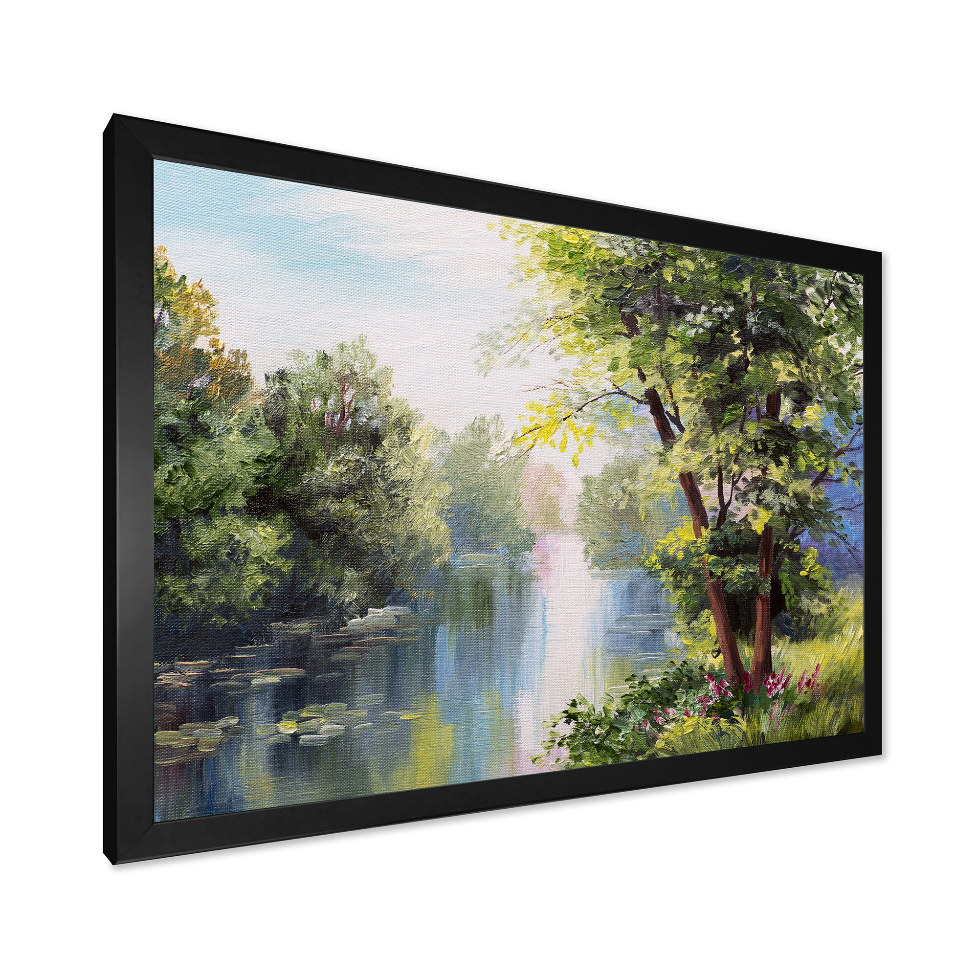 Designart 'Lake In The Forest Summer Day - Landscape' Lake House Framed Art Print