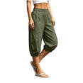 thumbnail image 3 of Women's Solid Color High Waist Pleated Elastic Waist Pants with Pockets, Casual Wide Leg Dressy Trousers for Office Work Beach, Stretchy Long Pants | UKHCCC,Army Green L, 3 of 9
