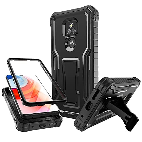 FITO For Moto G Play 2021 Case, Phone Case with Screen Protector and Kickstand (Black)
