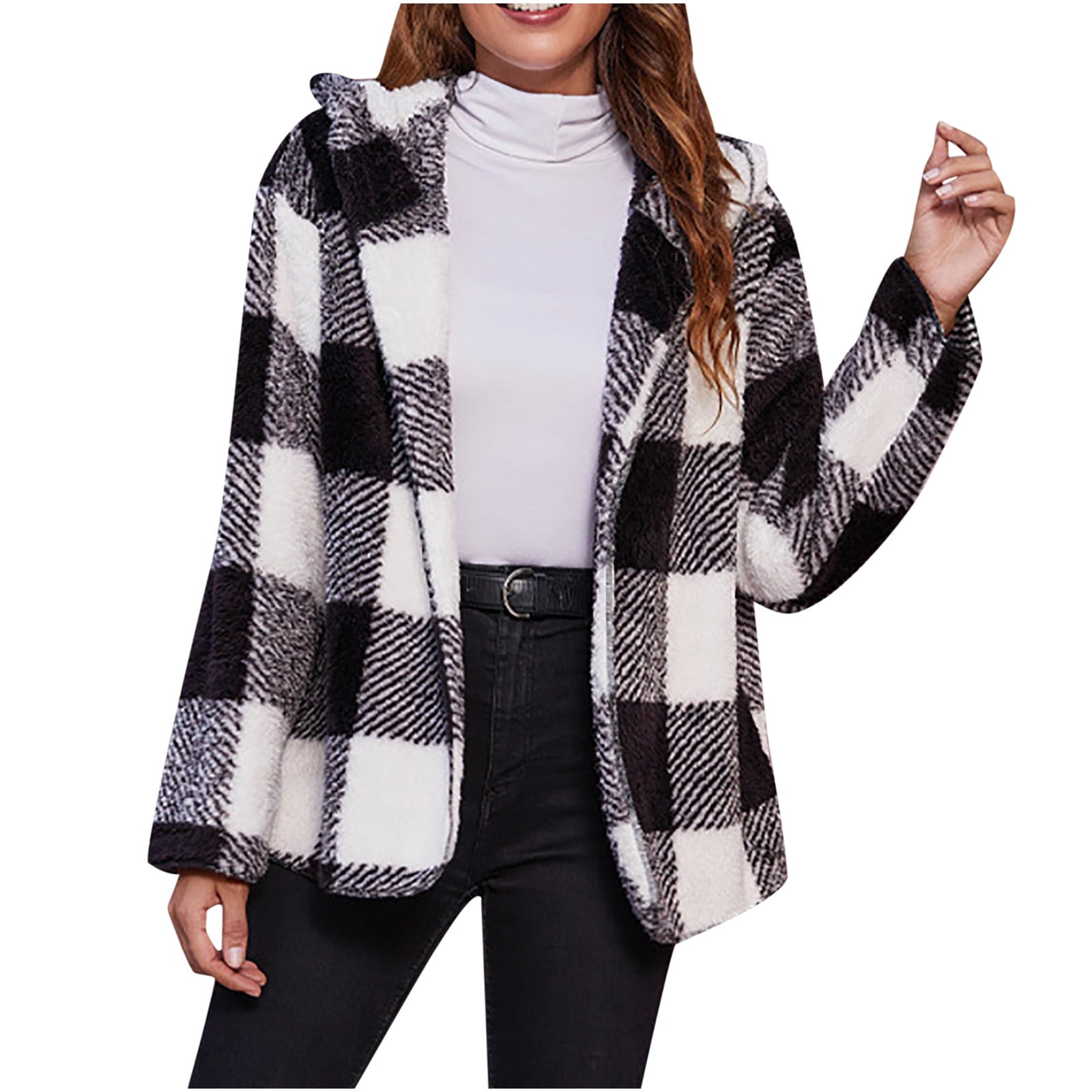 Women's Casual Hooded Pocket Plaid 