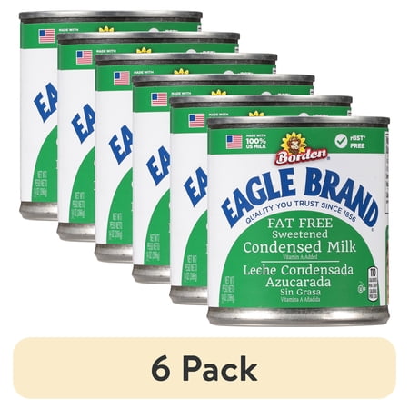 (6 pack) Eagle Brand Fat Free Sweetened Condensed Milk, 100% US Milk, Gluten Free, 14 oz Can