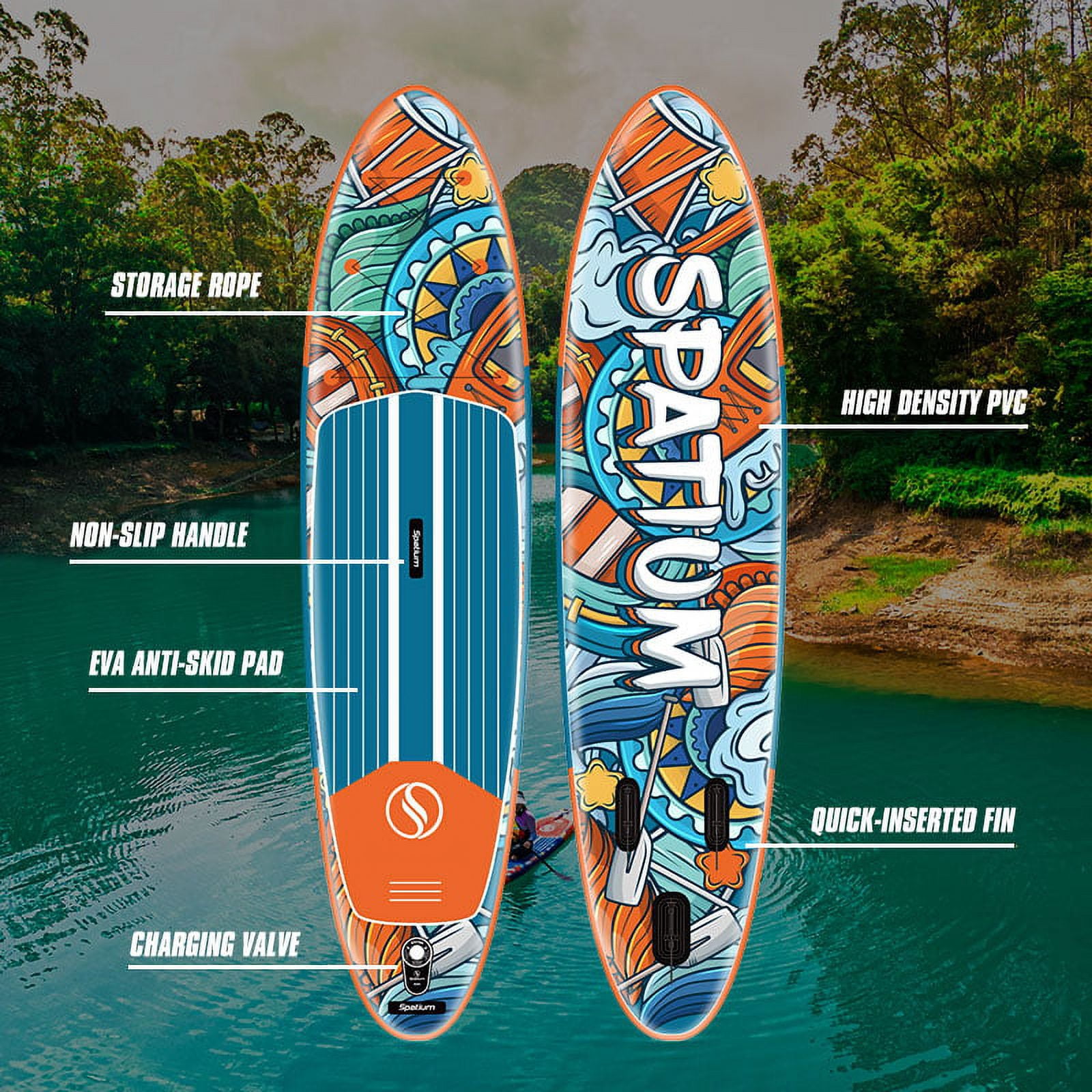 Spatium SUP Paddle Board Inflatable Stand Up Paddle Board with Backpack, Pump,Fins,Safety Rope Aluminum Paddles Mobile Phone Waterproof Bag, Repair Kit Inflatable Paddle Board for Adults Dream