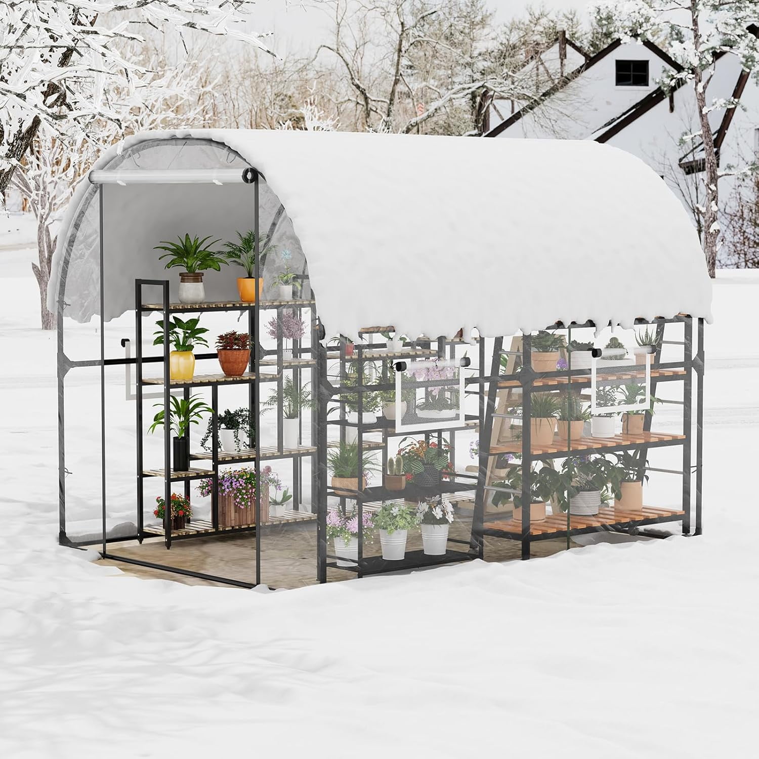 Garvee Portable Walk-in Greenhouse 98.42 x 78.74 x 78.74", Upgraded Heavy Duty Frame, Clear