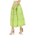 thumbnail image 3 of Sakkas Solid Embroidered Gypsy / Bohemian Mid Length Cotton Skirt - Spring Green - One Size, 3 of 5