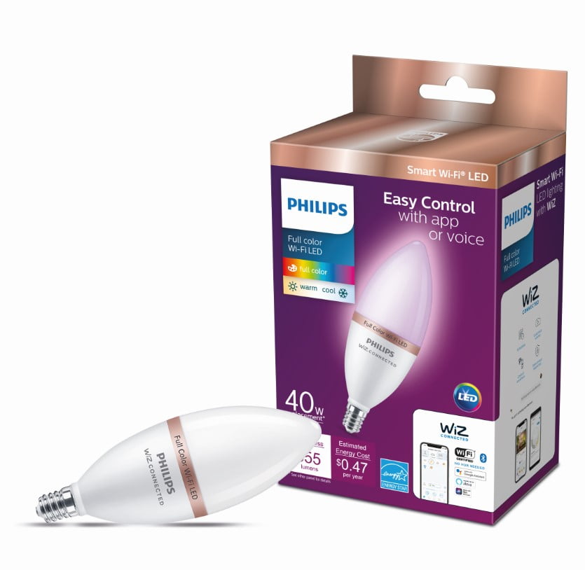 Philips Smart Wi-Fi LED 40-Watt B12 Candle Light Bulb, Frosted Color Dimmable, E12 Candelabra Base (1-Pack) - Walmart.com