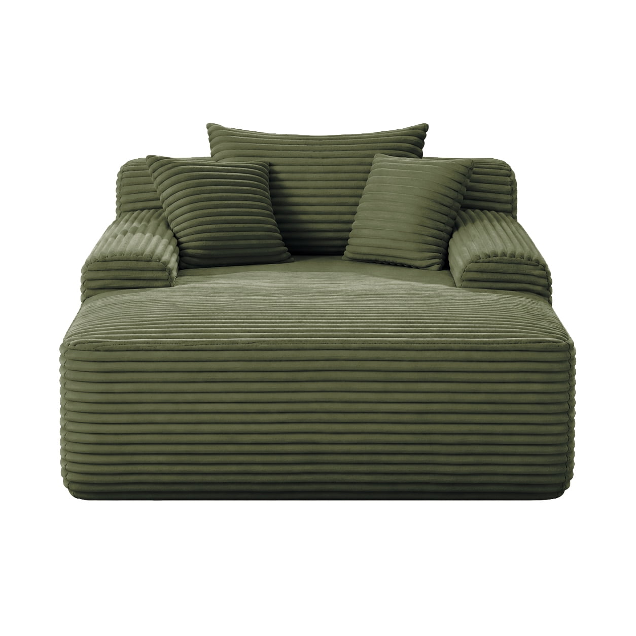 65" Oversized Chaise Lounge Chair with Wide Armrest & Throw Pillows,Corduroy Upholstered Boneless Sleeper Sofa Bed Armchair with Cup Holder for Living Room,No Assembly Required,Green