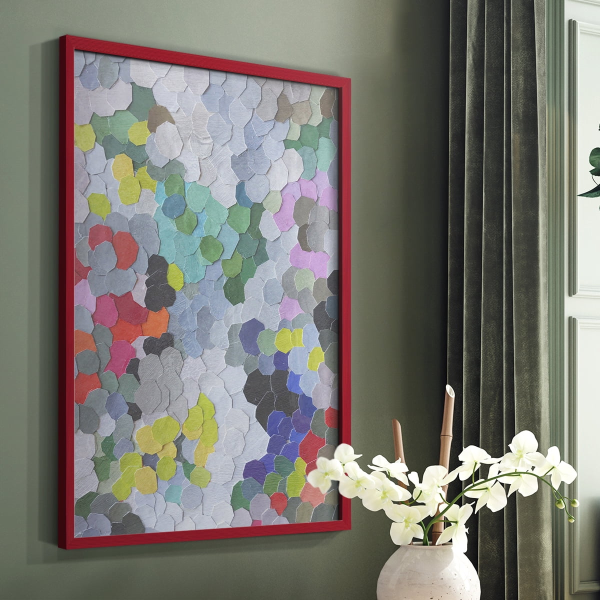 Buckingham Gardens Framed Print in Red Solid Wood Framed Print No Nail Hanging