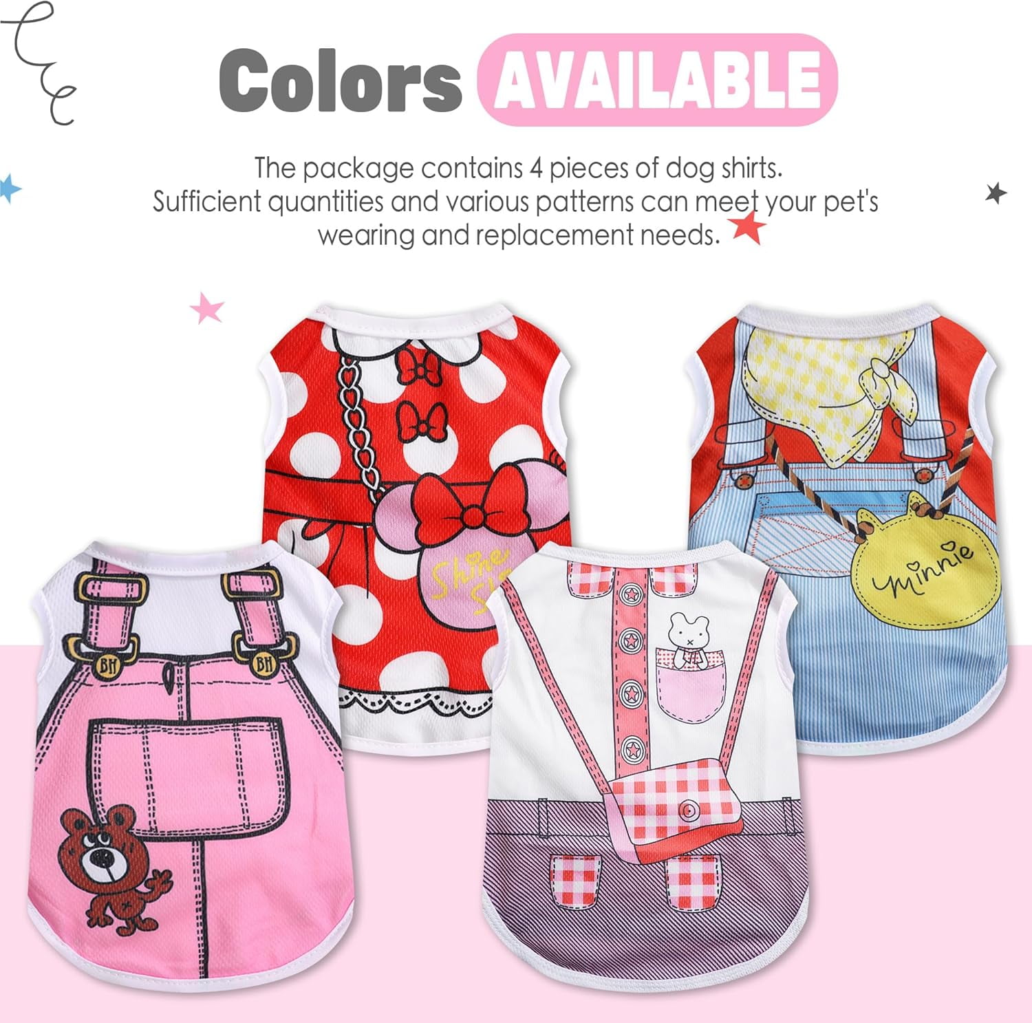 4 Pack Mesh Dog Shirts for Small Dogs: Stretchy Dog Clothes with Cute Patterns, Size XXS-XL Fit for 2-16lb Dogs Pet T-Shirts, Girl & Boy Puppy Clothes for Spring Summer (Pink Set, Large)