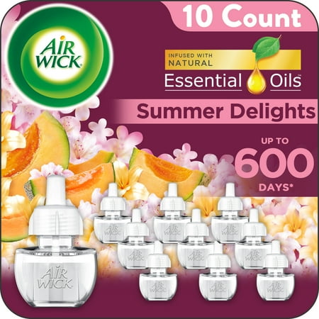 Air Wick Plug in Refill, 10ct, Summer Delights, Scented Oil, Air Freshener, Essential Oils, Eco Friendly