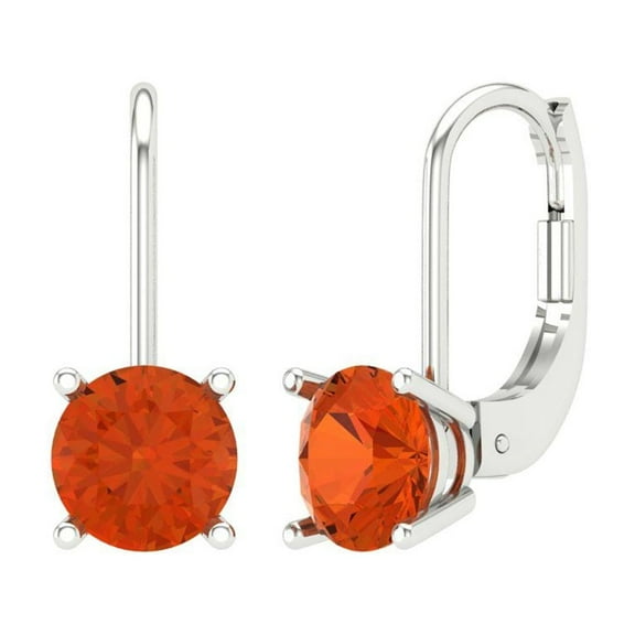 Clara Pucci 2 ct Brilliant Round Cut Drop Dangle VVS1 Genuine Conflict free Red Zircon Solid 18K White Gold Designer Everyday Earrings Lever Back