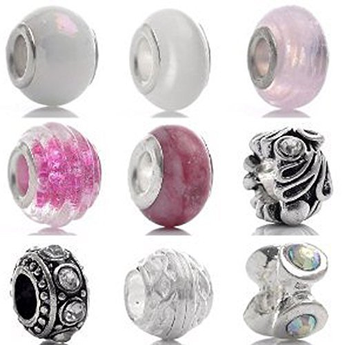 Lot of 9 Piece European Spacer Beads For Snake Chain Charm Bracelet