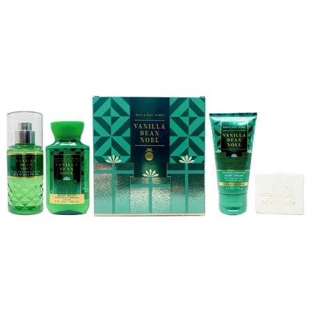 Bath & Body Works Vanilla Bean Noel - Mini Gift Box Set Travel Size - Fragrance Mist, Body Wash and Body Cream With a Natural Oats Sample Soap.