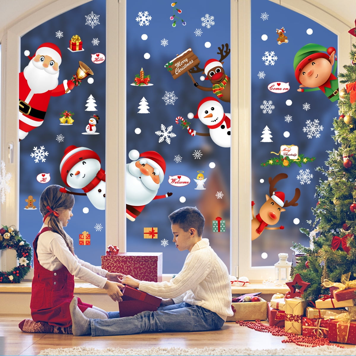 CINEEN 4 Sheet 94PCS Christmas Snowflake Window Clings Stickers for ...