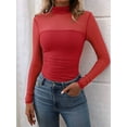 thumbnail image 5 of Women'S Sexy- Mock Turtle Neck Long Sleeve Tops Sheer Mesh Ruched Trendy Going Out Shirts Blouse Red M, 5 of 7
