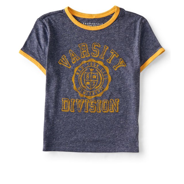 Aeropostale Varsity Graphic playera para mujer, azul, grande Aeropostale Camiseta gráfica