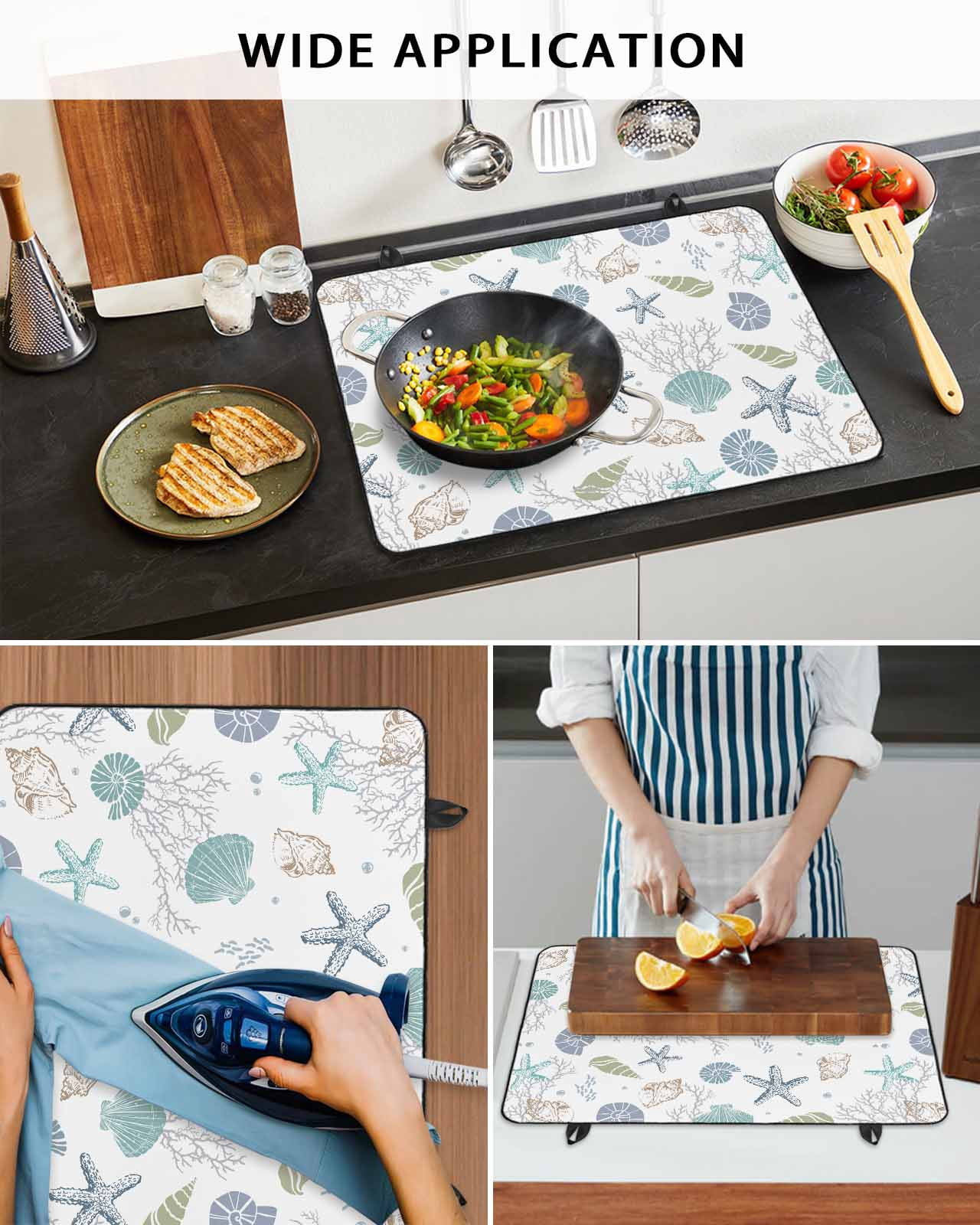 nqOlkjepod Large Induction Cooktop Protector Mat 36"x21", Ocean Coastal Stove Top Covers for Electric Stove, Nautical Starfish Seashells Coral Conch Stove Burner Cover Mats, Glass Top Stove Cover