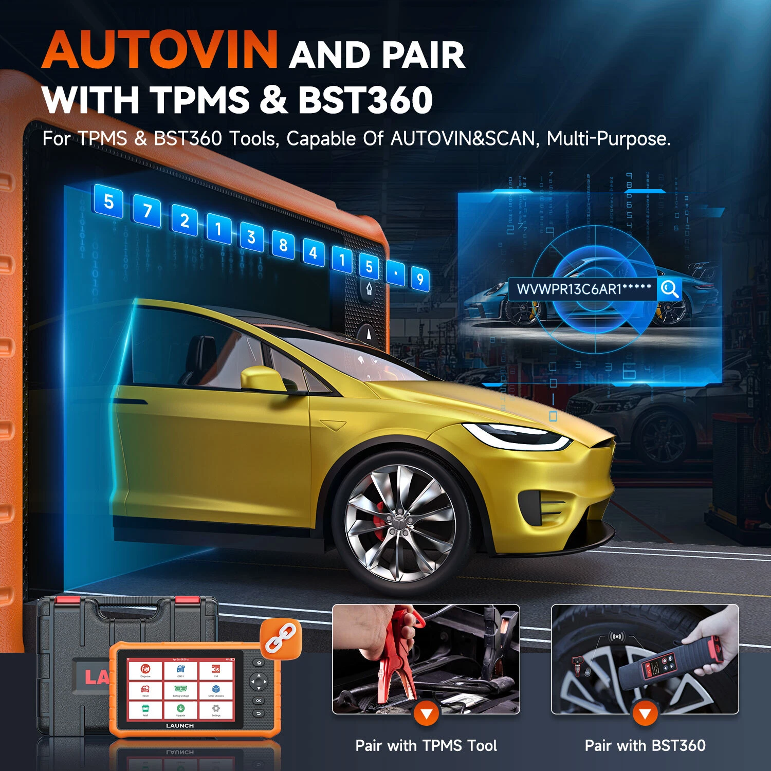 LAUNCH CRP 919C Bidirectional Scan Tool, All System Diagnostic OBD2 Scanner, Active Test, ABS Bleeding/Oil Reset Code Reader with Auto Vin FCA Autoauth DoIP & CAN FD, 32+ Reset Service