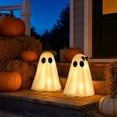 thumbnail image 5 of Halloween Lighted Ghost Decorations - 2 Pcs Spooky Plastic Light up Cute Ghost Couple with Witch Hat and Black Bow, Halloween Indoor Figurines for Mantel, Shelf & Tabletop Home Party Decor, Small, 5 of 8