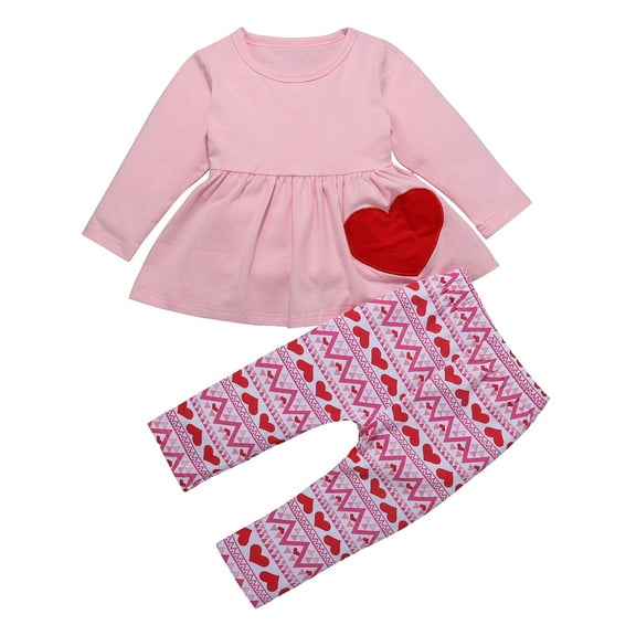 Styles I Love Toddler Little Girls Red Heart Ruffle Long Sleeve Tunic and Pants 2pcs Cotton Valentine's Day Outfit (100/2-3 Years)