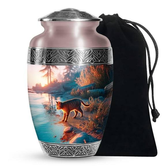 YATSKIA Cat on the Sunset Large Funeral Urns for Human Ashes Adult Male and Female, Decorative Cremation Urn for Adult Ashes, (200 Cubic, Large 10 Inch)