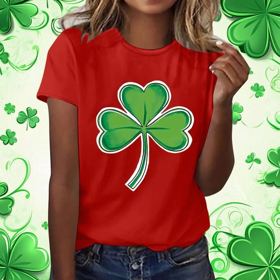 St. Patrick's Day Shirt for Women Shamrock Graphic T-Shirt Short Sleeve Crewneck Loose Fit Festival Apparel Holiday Gift