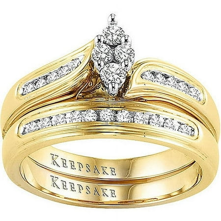 Romantic Embrace 1/4 Carat T.W. Certified Diamond, 10kt Yellow Gold Bridal Set