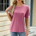 thumbnail image 2 of Scyoekwg Tops For Women Trendy Round Neck Button Sleeve Tshirt Loose Summer Comfy Lightweight Solid Color Short Sleeve T Shirts Casual Blouses (Pink,XL), 2 of 7