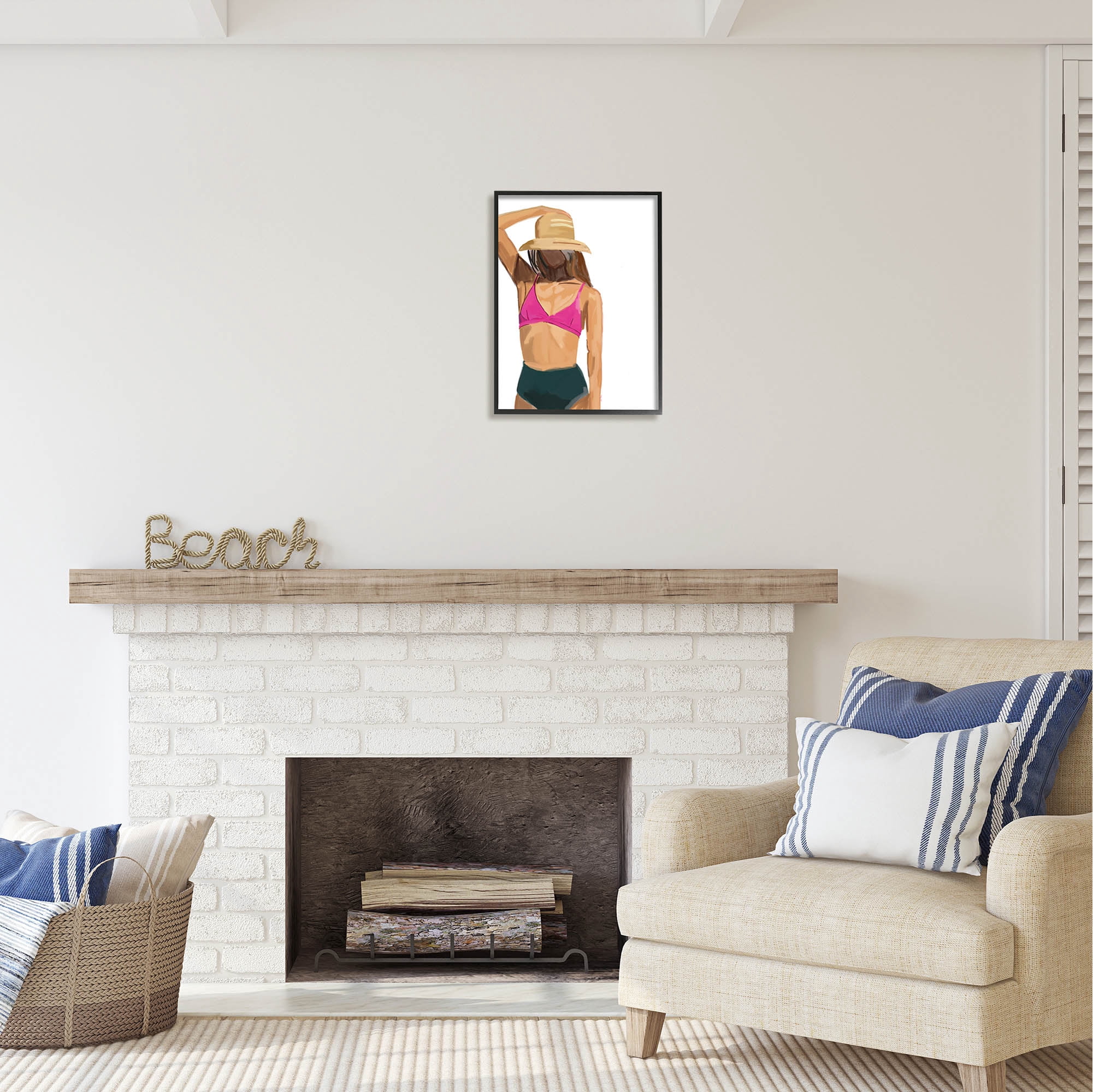 Stupell Industries Summer Beach Girl In Sun Hat Coastal Painting Black Framed Art Print Wall Art