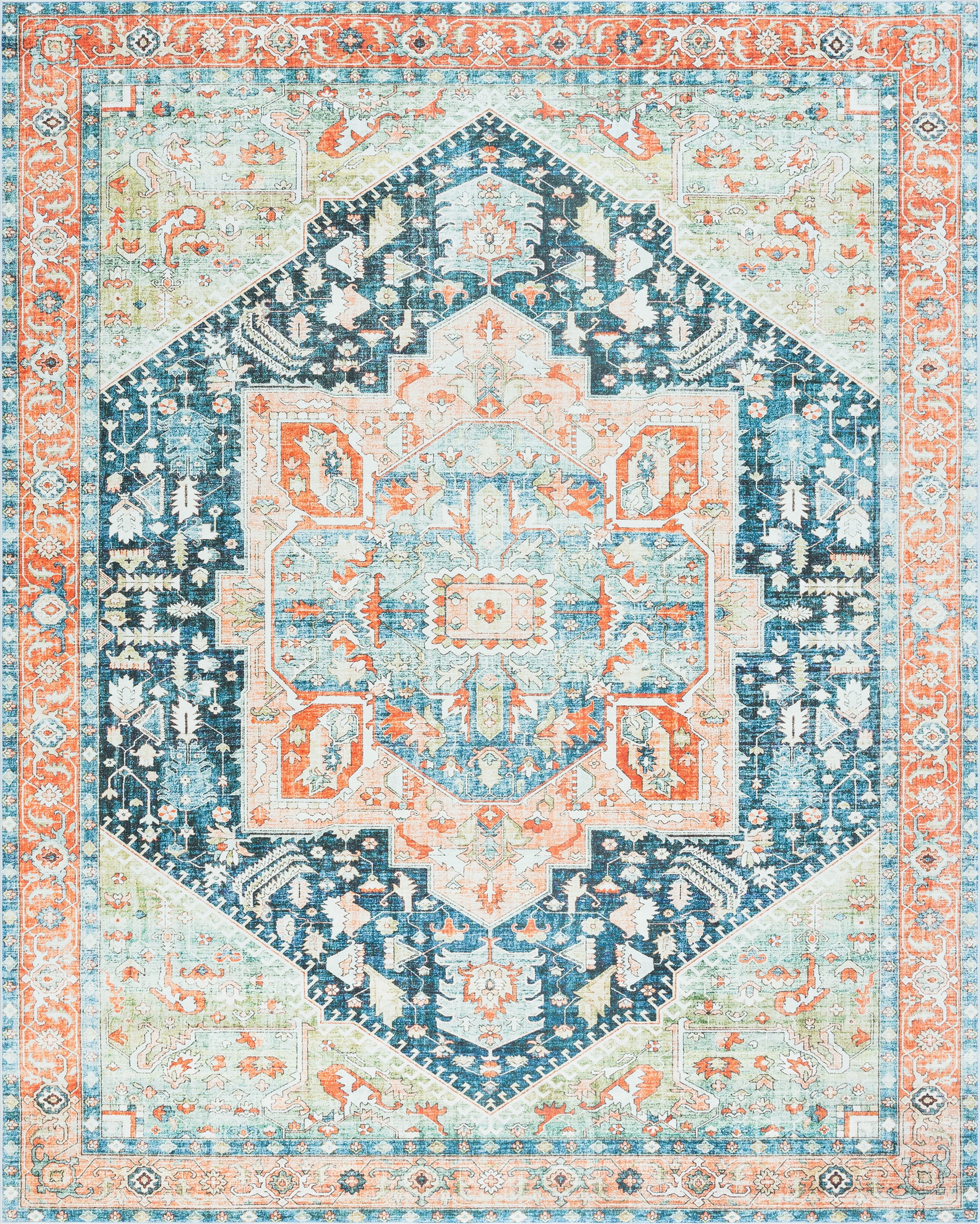 Estate Traditional 5' x 7' Navy and Red Polyester Indoor Area Rug