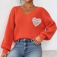 thumbnail image 2 of Lenpel Sweaters for Women Trendy V Neck Lantern Long Sleeve Chunky Knit Pullover Tops Casual Loose Fashion Sweaters(Orange,X-Large), 2 of 7