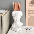thumbnail image 2 of Creative White Sculpture Resin Pen Holder Desk Organizer Makeup Brush Organizer Flower Pot Vase Pen Box Crafts Stationery Gifts (E), 2 of 7