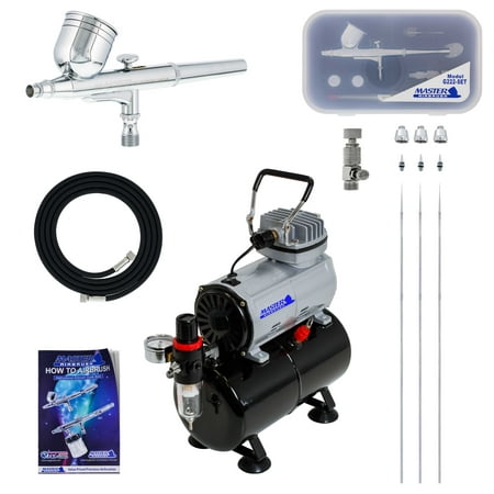 .2 .3 .5 Gravity Dual-Action AIRBRUSH KIT Tank Air Compressor Hobby Cake (Best Airbrush Compressor With Tank)