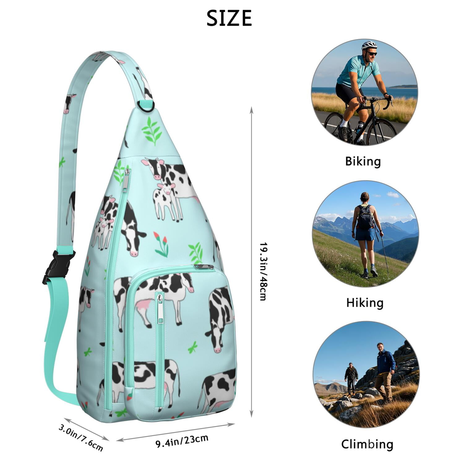 Vintage Highland Cow Print Sling Backpack – Cute Farmhouse Floral Cow Crossbody Bag for Women & Men, Lightweight Hiking Daypack