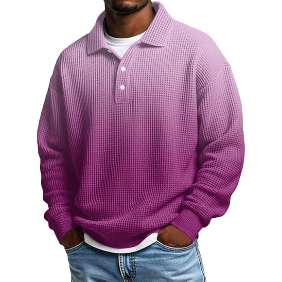 Polos pour Hommes Adultes à Manches Longues, T-Shirts Polo à Boutons, Légers, Noirs, Vêtements pour Hommes