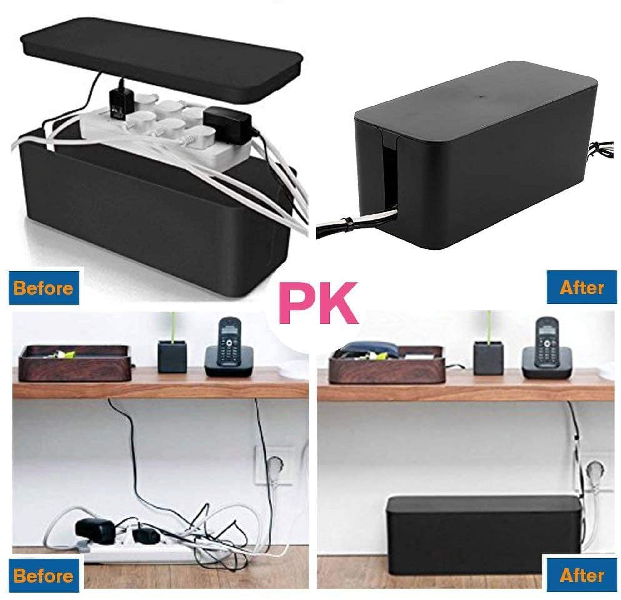 RGHJAR-Cable Management Box, 2 Set Cable Organizer for Cable and Cord Management, Storage and Holder to Cover and Hide & Power Strips & Cords (Black)