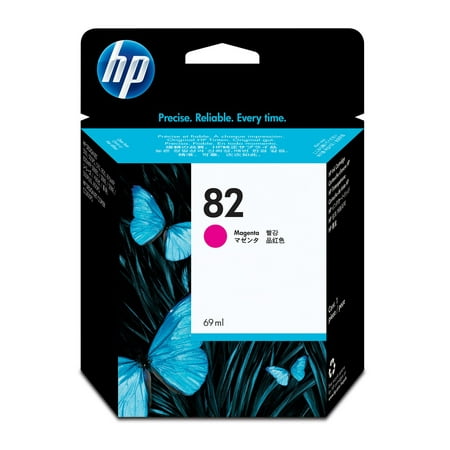 HP 82 69-ml Magenta DesignJet Ink Cartridge  C4912A Overview Print in-house with confidence using Original HP ink cartridges. Patented HP inks are designed together with the Designjet printer and HP large-format printing materials to provide vibrant  high-impact images  fine lines  and trouble-free printing. Technical applications such as line drawings as well as renderings  office graphics  and presentations. Why buy original HP ink? Intelligent HP ink cartridges provide vibrant  high-impact images and trouble-free printing. Get up to twice as many pages vs. with refills¹ Ensure that your printing is right the first time and every time. ¹Based on a Buyers Laboratory Inc. 2014 study commissioned by HP for the on-average performance of cartridges refilled and remanufactured by leading refill service providers compared to Original HP ink cartridges (60XL Black  60XL Color  61XL Black  61XL Color  74XL Black  75XL Color  564XL Black  564XL Cyan  564XL Magenta  564XL Yellow  950XL Black  951XL Cyan  951 XL Magenta and 951XL Yellow ) sold in North America; http://www.buyerslab.com/products/samples/HP-Inkjet-Cartridges-vs-Refilled-Cartridges.pdf Features Produce vibrant  high-impact images Patented  dye-based Original HP 82 color inks produce vibrant  high-impact images and fine lines. Reliable  trouble-free printing saves time Intelligence built into Original HP ink cartridges continuously optimizes quality and reliability. Original HP supplies—easy to buy  manage  and use Choose from 2 sizes of each color—28-ml or 69-ml HP 82 Color Ink Cartridges. Disclaimers Program availability varies. HP printing supplies return and recycling is currently available in more than 47 countries  territories  and regions in Asia  Europe  and North and South America through the HP Planet Partners program. For more information visit: http://www.hp.com/recycle.