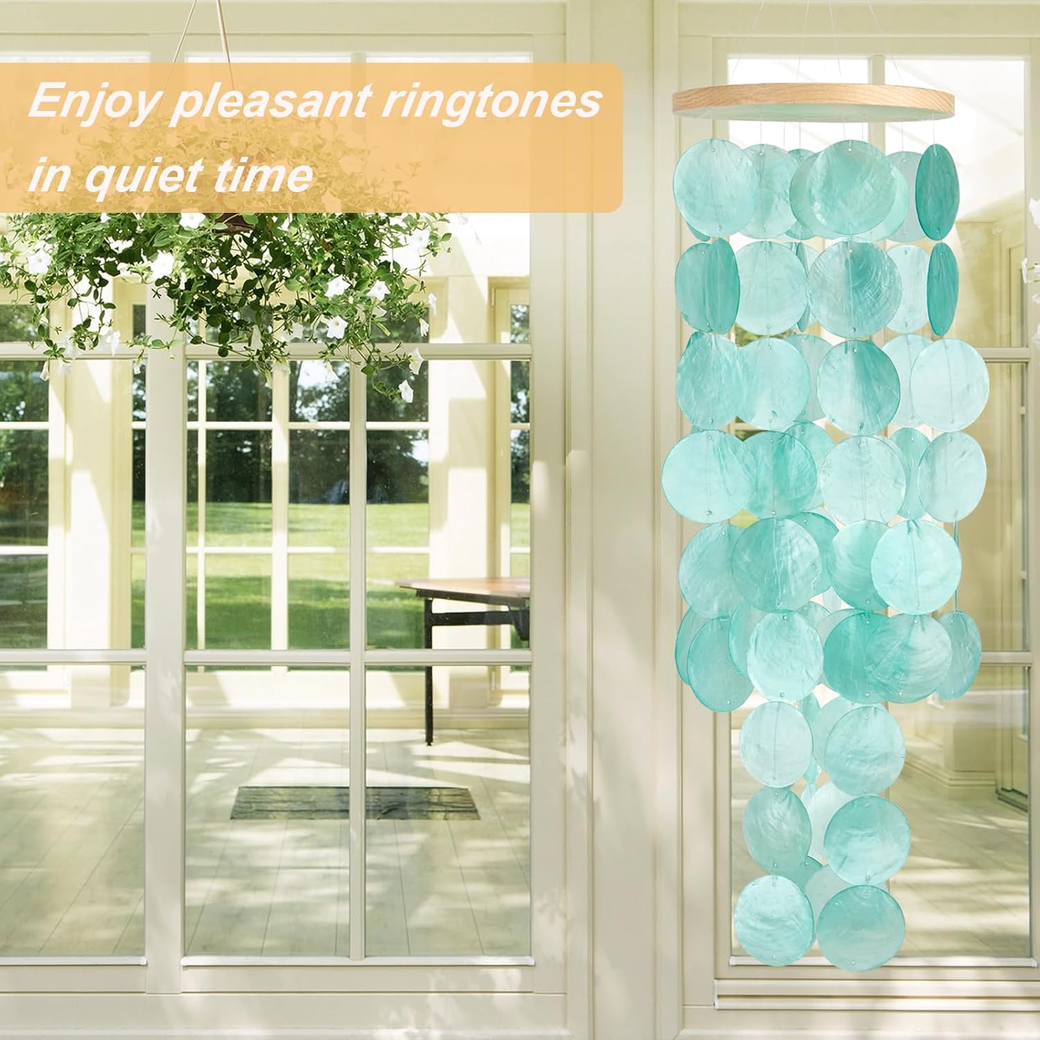 Sinkoo Wind Chimes for Outside - Handcrafted Turquoise Capiz Shells Windchime Coastal Style Decor for Indoor/Outdoors, Garden Decor, Great for Christmas, Wind Chimes Lovers and More