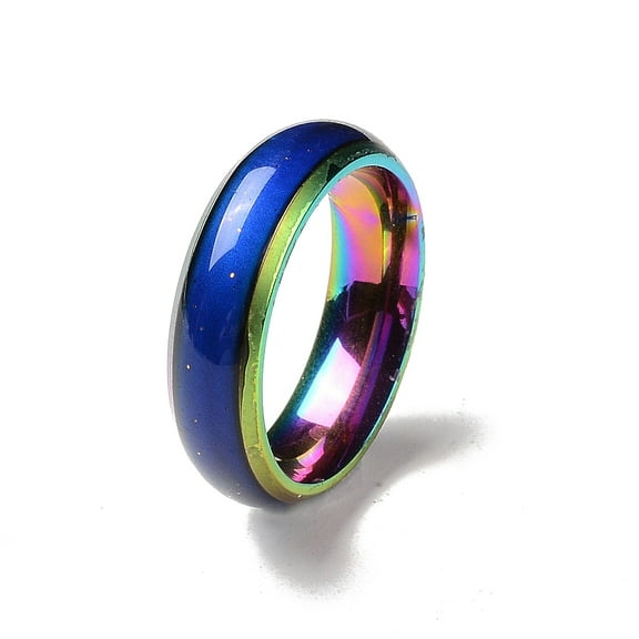 10 pc Mood Ring Temperature Change color Emotion Feeling 201 Stainless Steel Plain Band Ring for Women Rainbow color Inner Diameter: 17mm