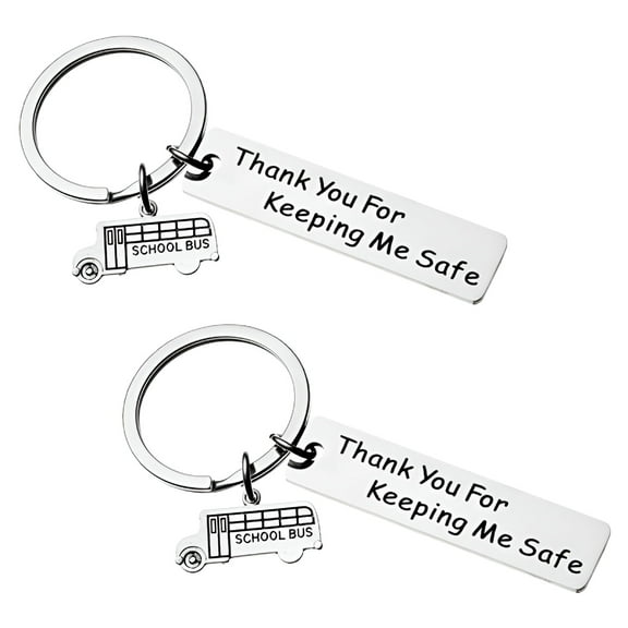 DESIGNICE 2PCS Bus Keychain, Bus Driver Appreciation Gift, Thank You Jewelry Gifts Keyring For Driver