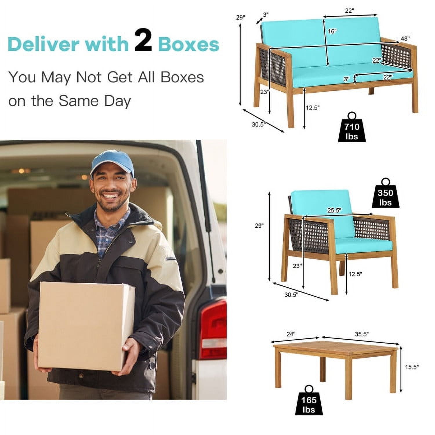 Aimee Lii 4 Pieces Wicker Furniture Set with Removable Cushions, Outdoor Patio Furniture, Turquoise Aimee Lii 4 Pieces Wicker Furniture Set with Removable Cushions, Outdoor Patio Furniture, Turquoise