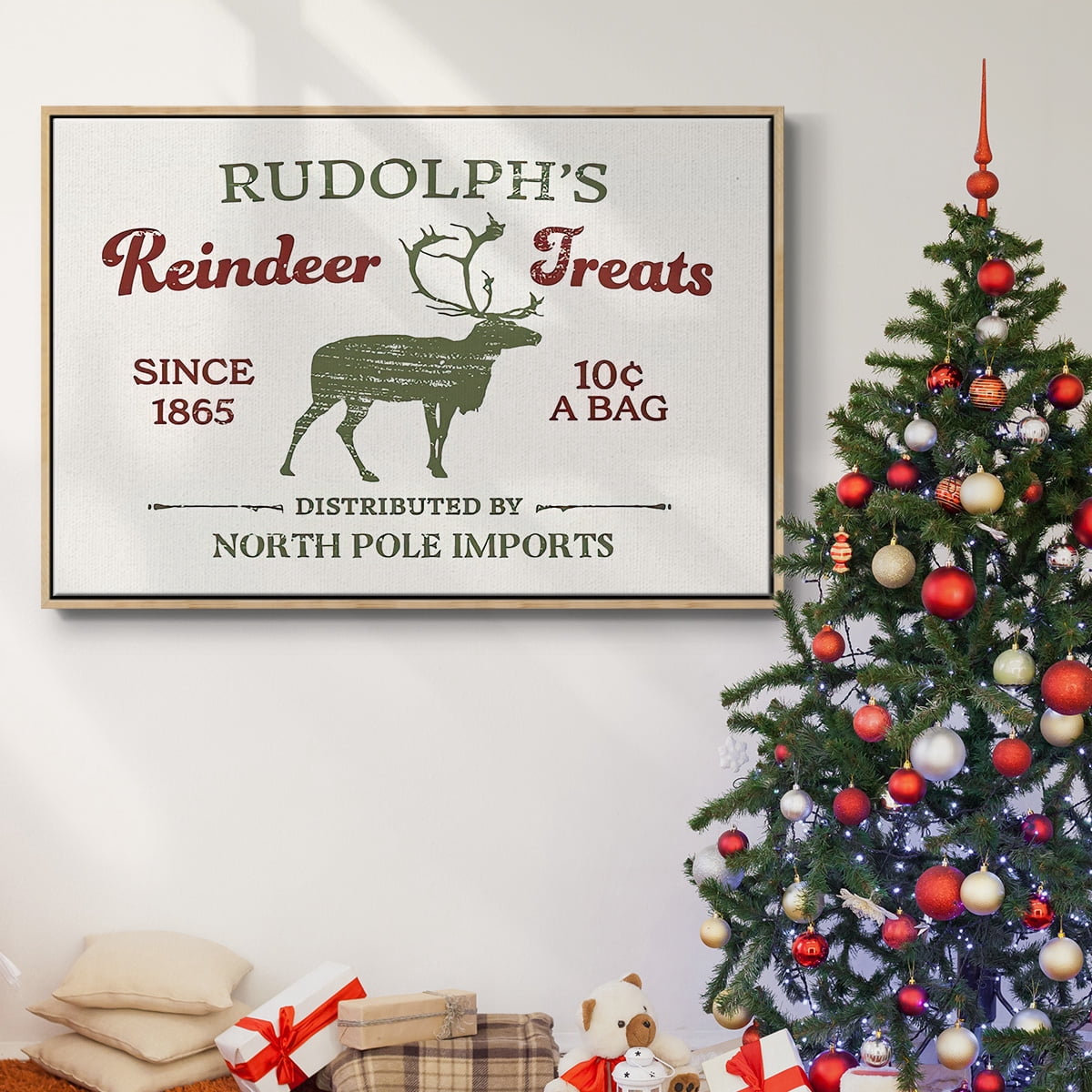 Christmas Farm Sign IV - Framed Gallery Wrapped Holiday Canvas - 27 x 41 - Natural Wood Frame