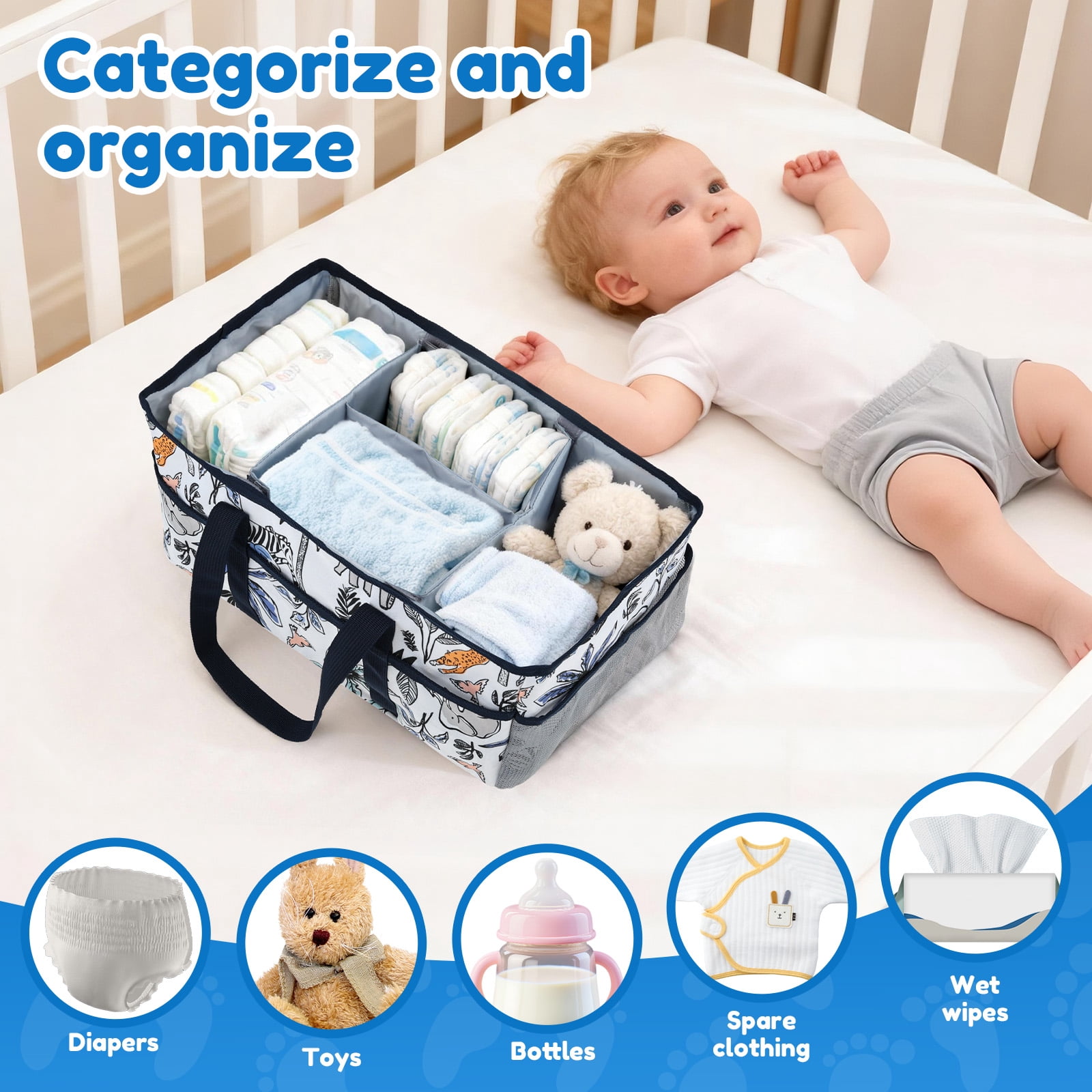 Diary Nappy Caddy Organiser Baby Diaper Caddy for Nappy Station Storage Basket for Newborn Essential Baby Shower Present for Girl Boy